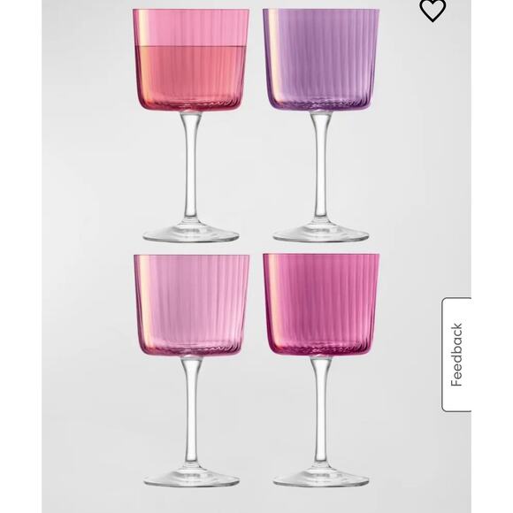 LSA International Pink Hand Painted Fluted Gems Wine Glasses Set of 4 NWB - Picture 1 of 6